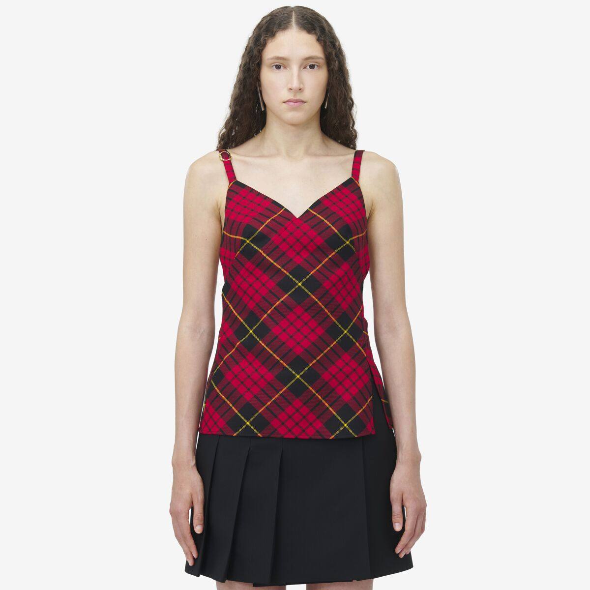 Alexander McQueen Women's Red MacQueen Tartan Low Back Top - 8 (Wool)
